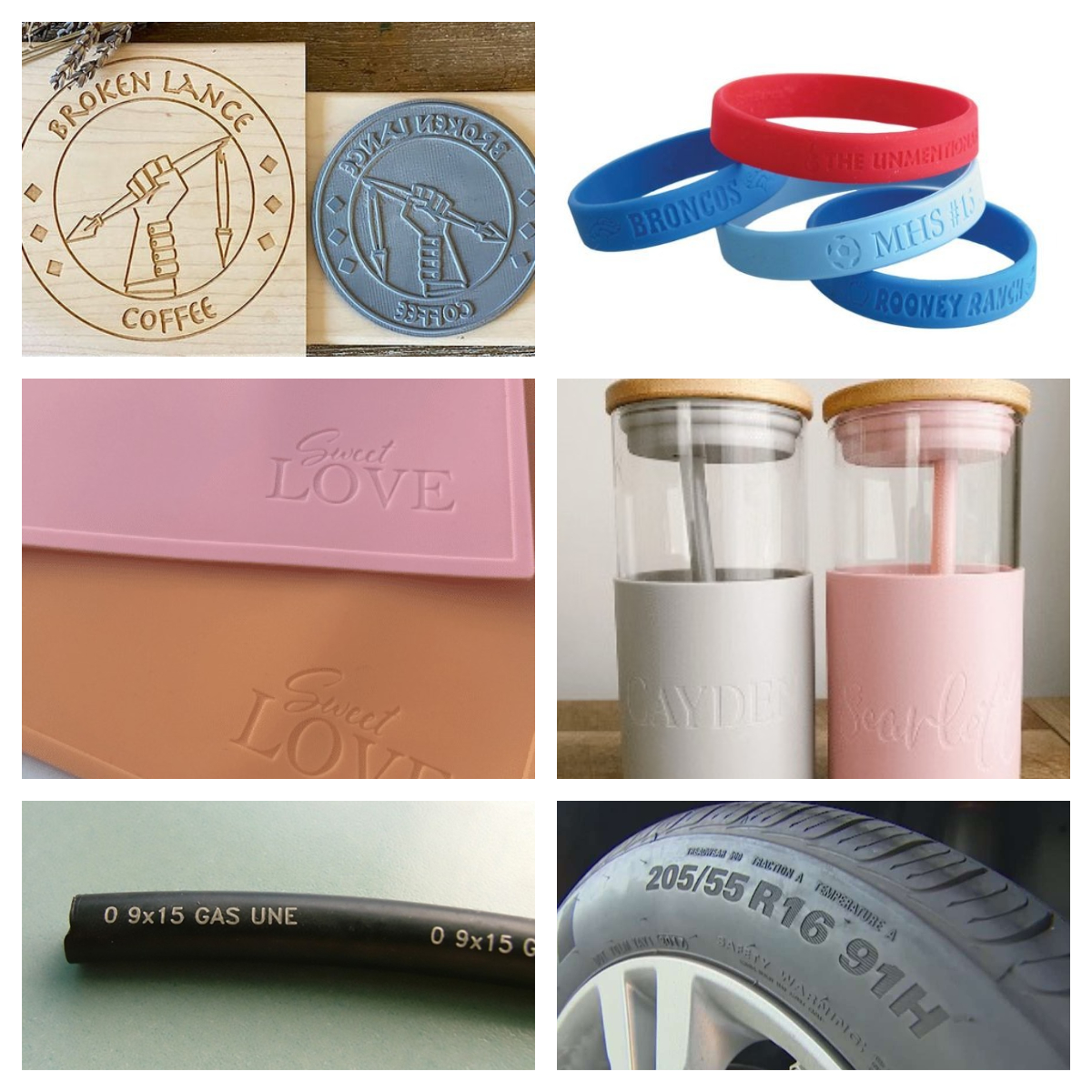 Laser engraving rubber products samples